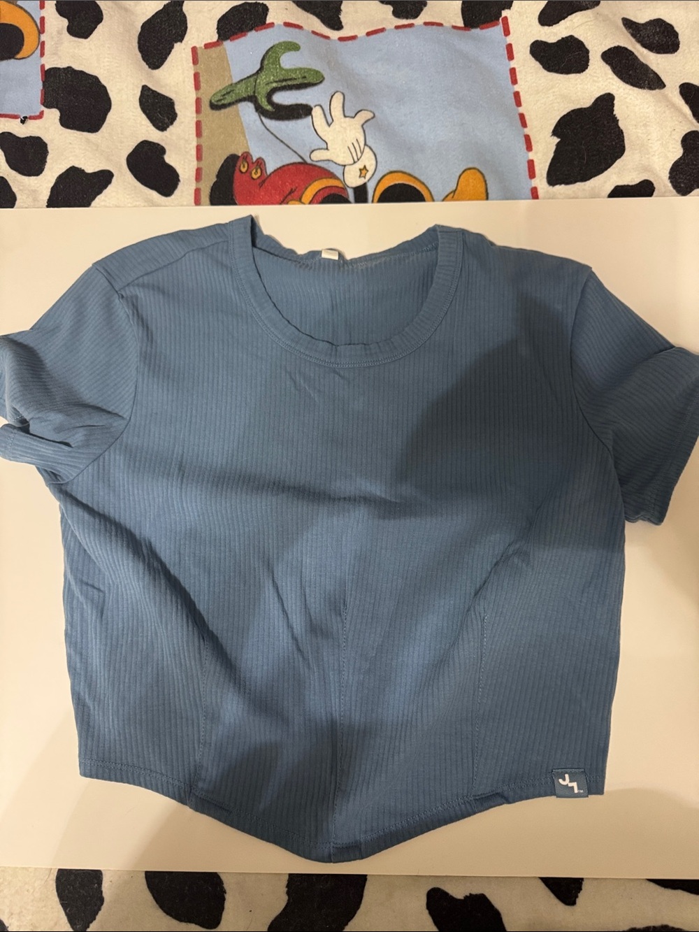 JoyLab Blue Ribbed Short Sleeve Crew Crop Tee
